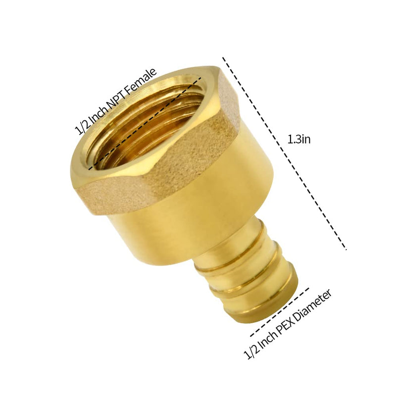 PEX 1/2" x 1/2" NPT Female Fittings, 5/10/12/20 Pack PEX 1/2" x 1/2" NPT Female Threaded Adapter Crimp Fitting, Brass, Full Port for PEX pipes in plumbing jobs (5 Pack) 5pcs-PEX 1/2" x 1/2" NPT