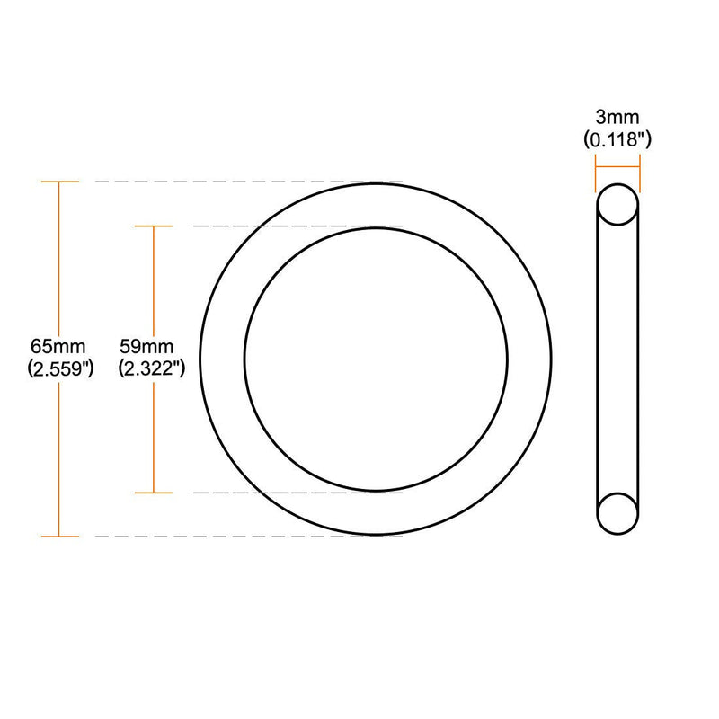uxcell Nitrile Rubber O-Rings 65mm OD 59mm ID 3mm Width, Metric Sealing Gasket, Pack of 10