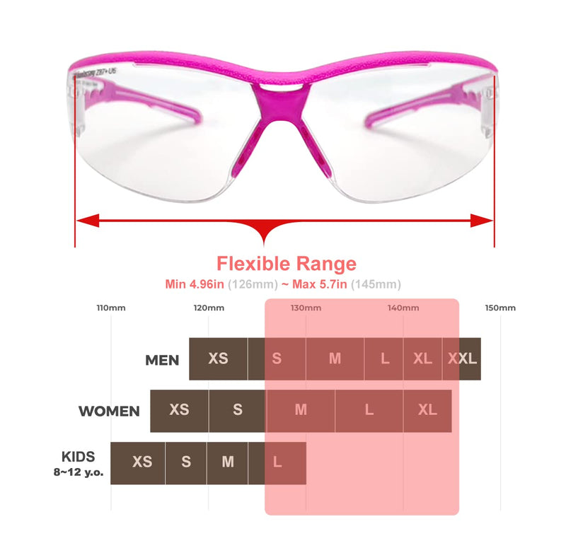 Super Flexible Lightweight Anti Fog Wrap-Around U6 Clear Shooting Safety Glasses with ANSI Z87.1 Scratch Resist E9532c Pink-1 Piece