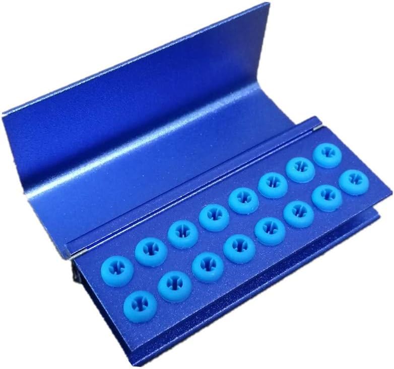 3Pcs Lab Bur Holder Block Aluminum Autoclavable Box Burs Storage Case 16 Holes Bur Holders with Sillicon Cover Blue