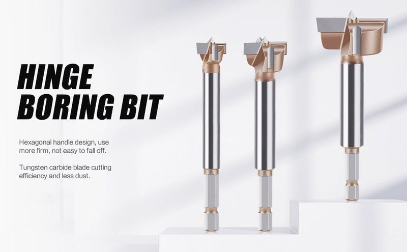 5 PCS Forstner Drill Bit Set, Professional Hexagonal Shank Woodworking Hinge Boring Bit Tungsten Carbide Blade Three-Tooth Double Blade Design Multiple Sizes(10mm, 12mm, 15mm, 20mm, 35mm) Brown