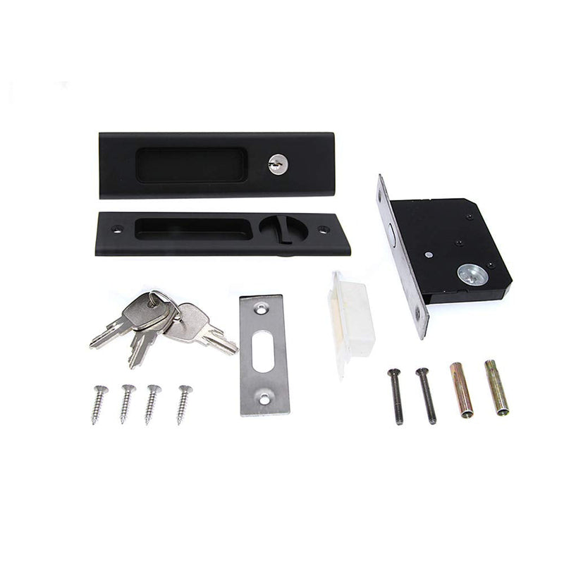 LWZH 6.3" Matte Black Privacy Pocket Door Lock Hardware, Invisible Recessed Handle Latch with Keys, Sliding Door Mortise Lock, Double Barn Door Lock Furniture Hardware 1 Pack