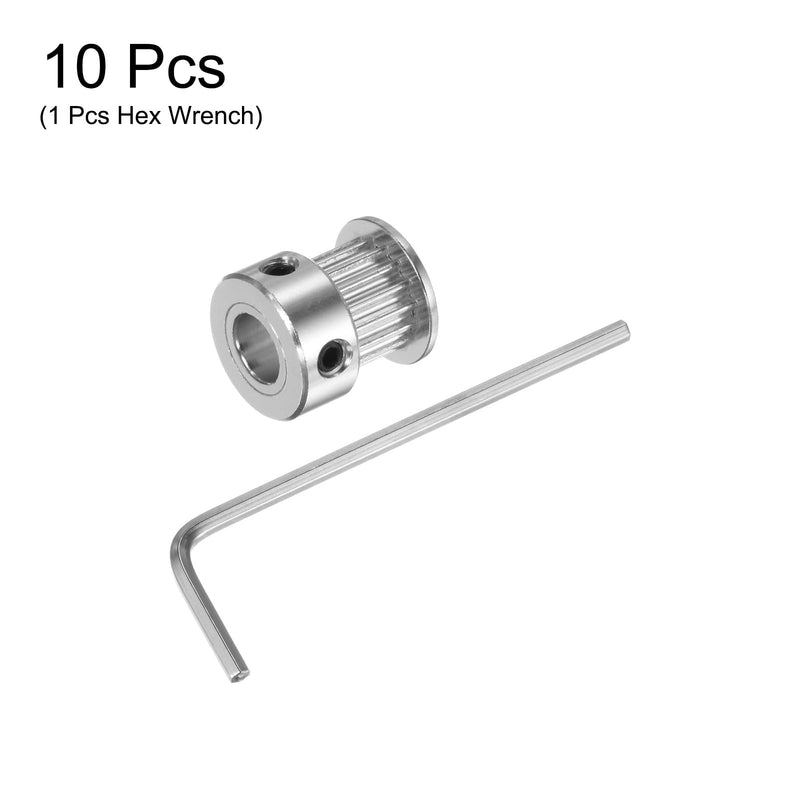 HARFINGTON 10pcs 2GT Timing Pulley 16 Teeth 6mm Bore 13mm Dia. Aluminum Timing Belt Pulley with Hex Wrench for 6mm Width Belt 3D Printer CNC Machine Accessories, Silver Tone 16Teeth 6mm Bore 13mm OD 6.5mm Width