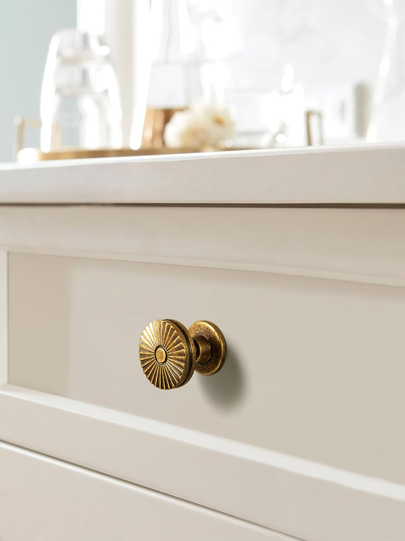 Goo-Ki Antique Brass Cabinet Drawer Knobs Zinc Alloy Kitchen Hardware - 6 Pack Vintage Bronze Retro Brass Single Screw Bar Pull Handles for Cupboard Wardrobe,9615GT-DK