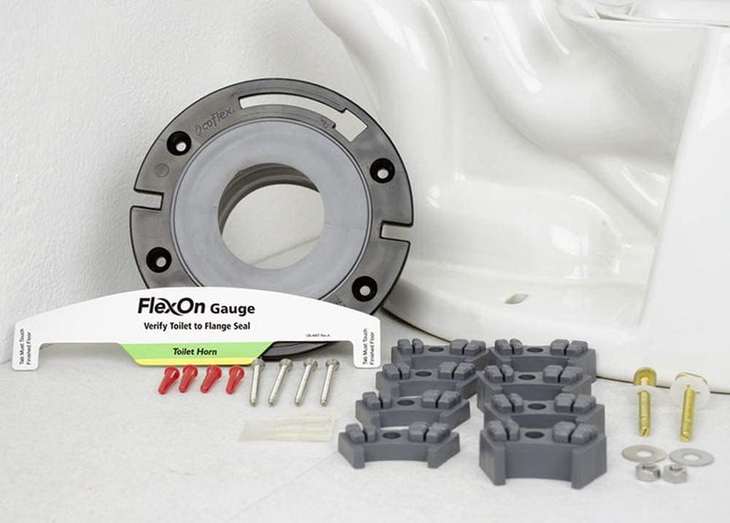 FlexOn Toilet Flange for 4" PVC, ABS, Cast Iron or Lead Pipes-Includes Spacer System to Correct Flange Elevation from 3/8"-1 1/8"