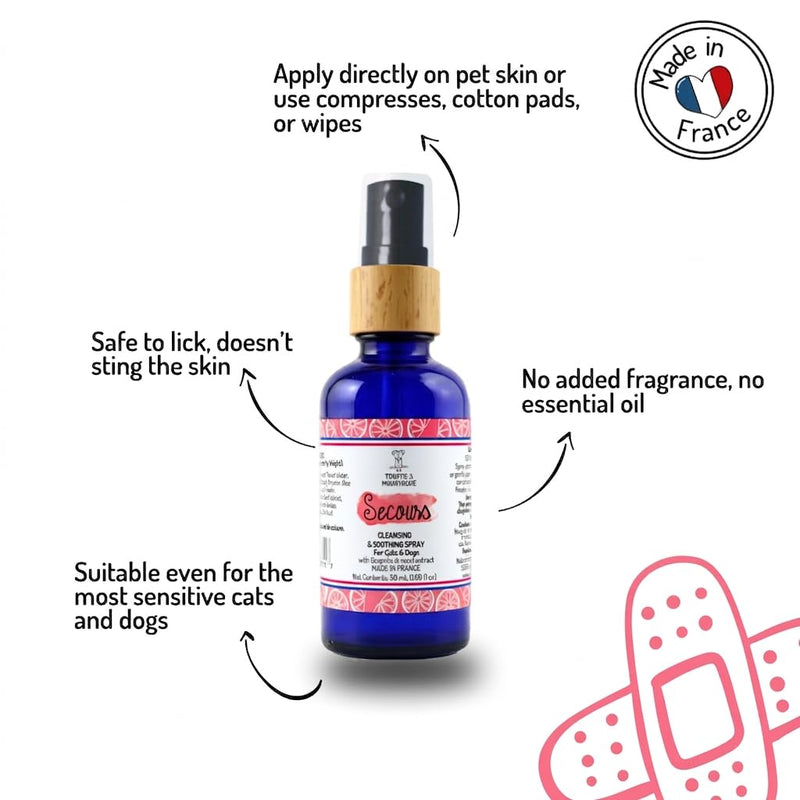 Truffe & Moustache Secours | Cleansing & Soothing Spray for Dogs & Cats | Cornflower, Nettle & Grapefruit Seed Extract | Made in France | 1.69 fl oz (50ml)