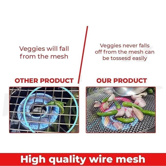 Stainless Steel Roti Grill Roaster with Handle for Gas Stove, Papad Jali Mesh Pan, Multi-Purpose Roasting Tawa for Roti, Phulka, Vegetables