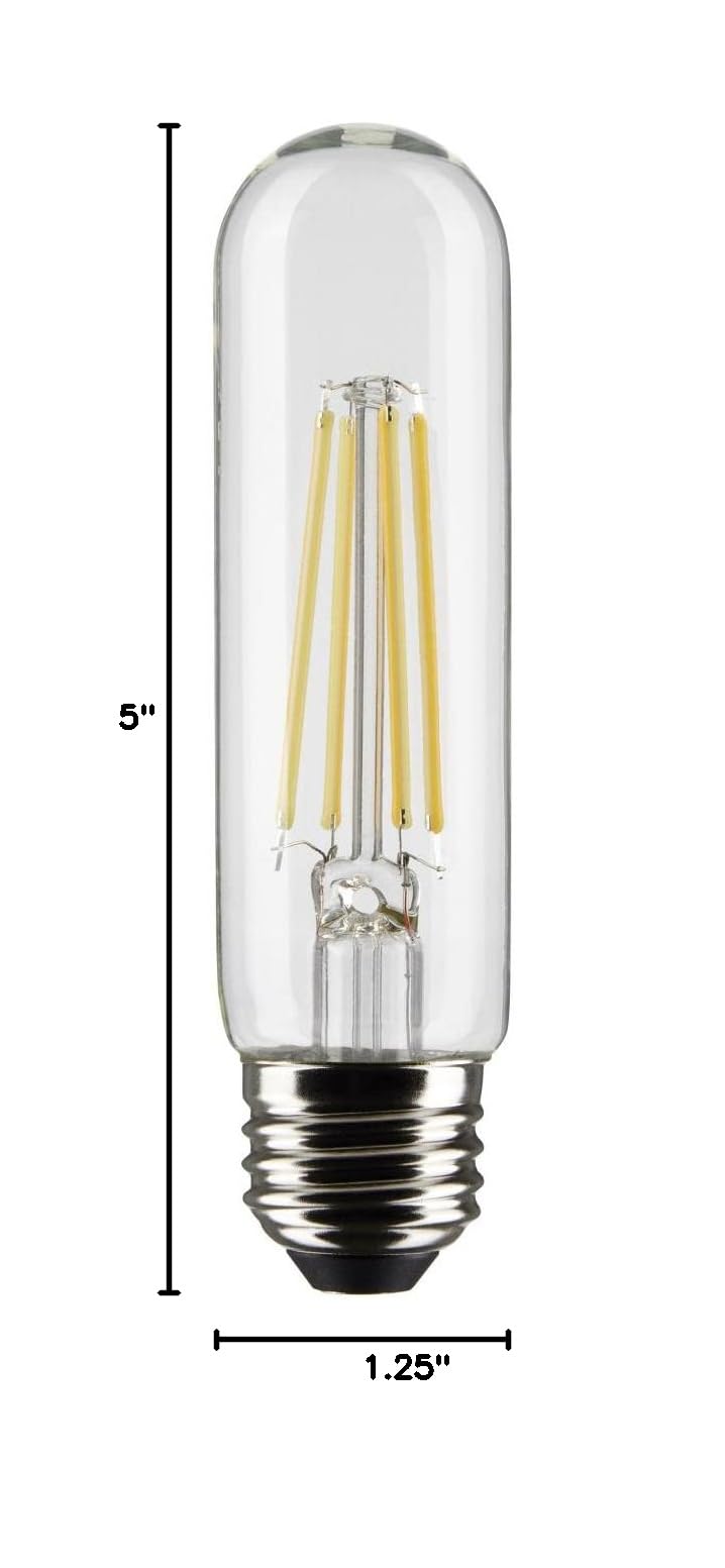 Satco 8-Watt LED Filament T10 Light Bulbs, 3000K Soft White, 800 Lumen, E26 Medium Base, 15000 Hour Rating, Dimmable, Wet Location, 6 Pack