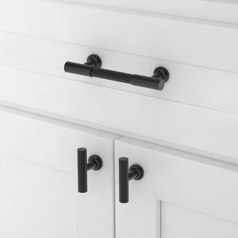 10 Pack Matte Black Cabinet Pulls 3 Inch(76mm) Kitchen Cupboard Handles Solid Heavy Duty Zinc Alloy Drawer Pulls 3" Hole Center 10
