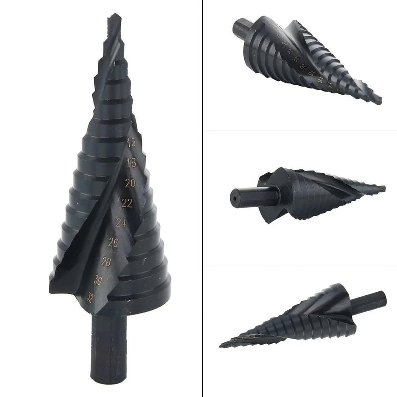 TeuntaRealX Step Drill Bit 4–32mm for Metal & Stainless Steel, High Speed Steel Spiral Cone Drill Bit, Titanium Coated Industrial Hole Cutter