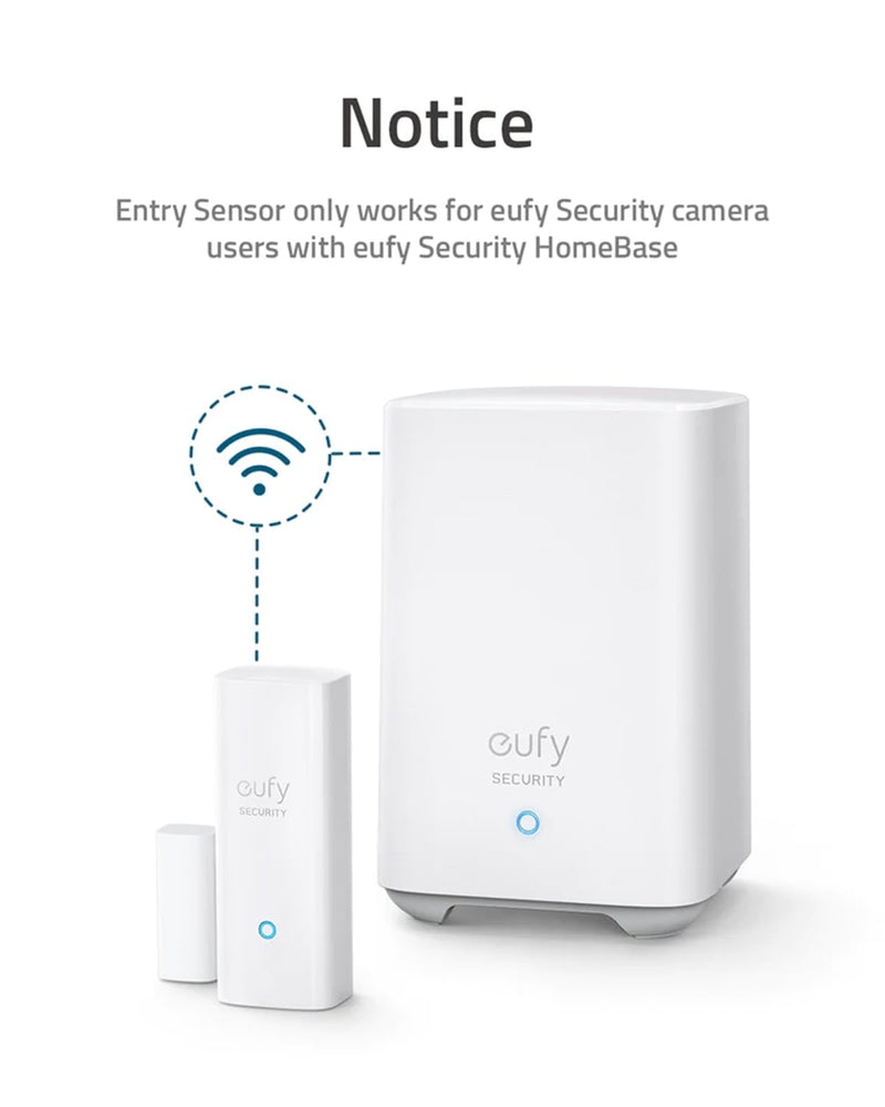 eufy Security Entry Sensor, Detects Opened and Closed Doors or Windows, Door Monitoring, Sends Alerts, Triggers Siren, 2-Year Battery Life, Indoor Use Only, Requires HomeBase, 24/7 Monitoring Optional white