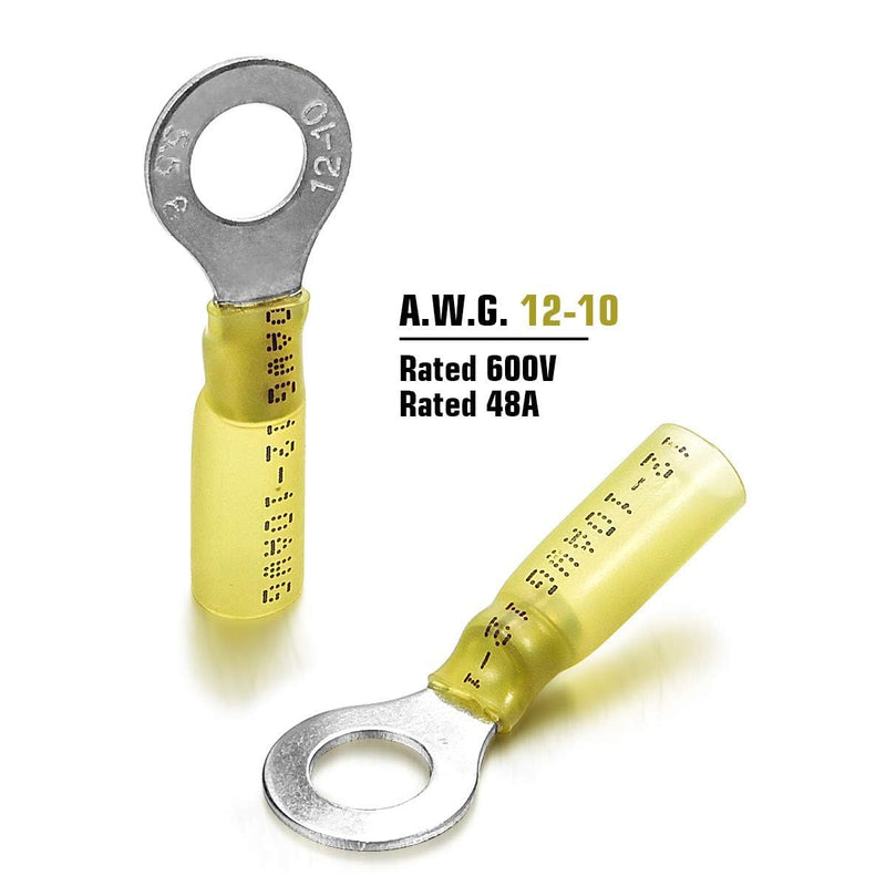 100PCS Heat Shrink Crimp Ring Connectors 5/16" Yellow 12-10 AWG - Sopoby Heat Shrink Connectors - Electrical Connectors - Automotive Marine Ring Connectors 100 Ring Connectors 5/16"