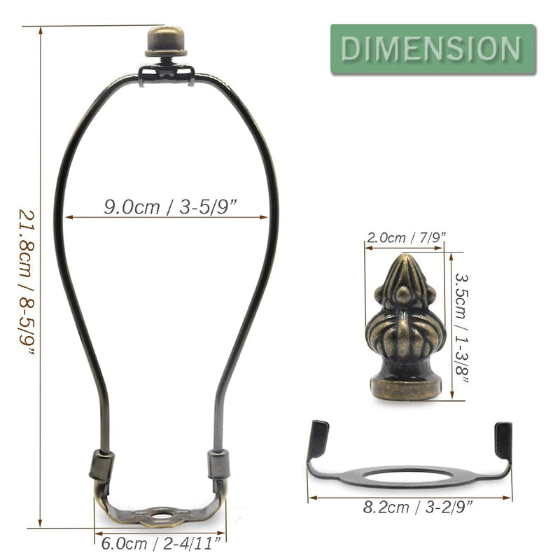 Lamp Shade Harp Holder,8 Inch Bronze Lamp Harp Kit,Fit Both Standard Lamp Rod and E26 Light Base UNO Fitter Adapter,2 Shade Attaching Finial Top Included,Antique Brass Horn Frame Lampshade Bracket 8 Inch