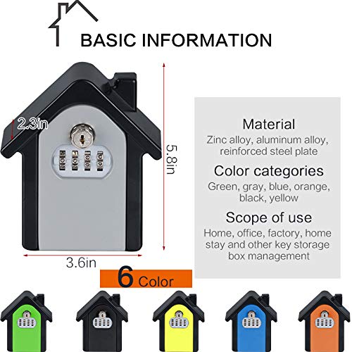 New Wall Mount Key Storage Lock Box with Key and 4-Digit Password Access Emergency Unlock Weather Resistant Steel for Indoors Outdoors Grey Gray