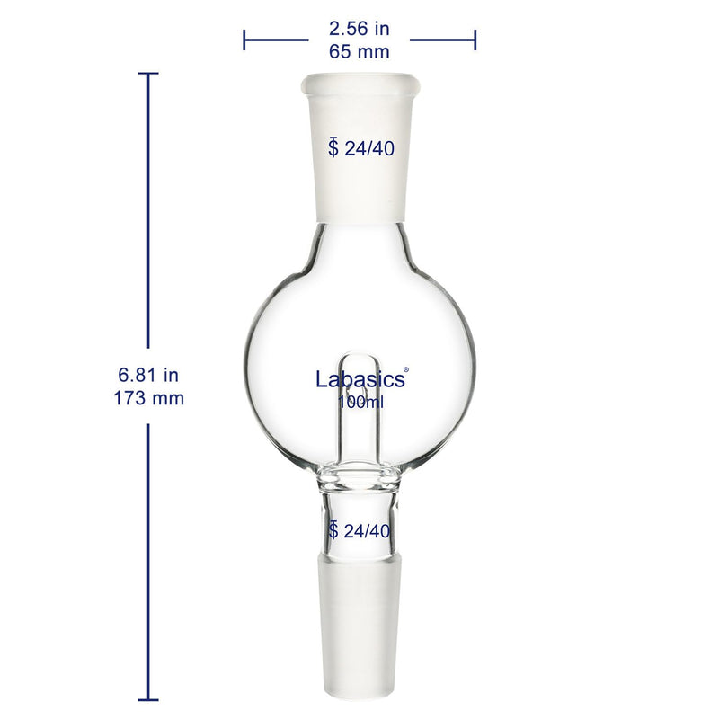 Labasics Borosilicate Glass Rotary Evaporator Bump Trap with 24/40 Standard Outer Upper Joint and Taper Inner Lower Joint, 100 ml