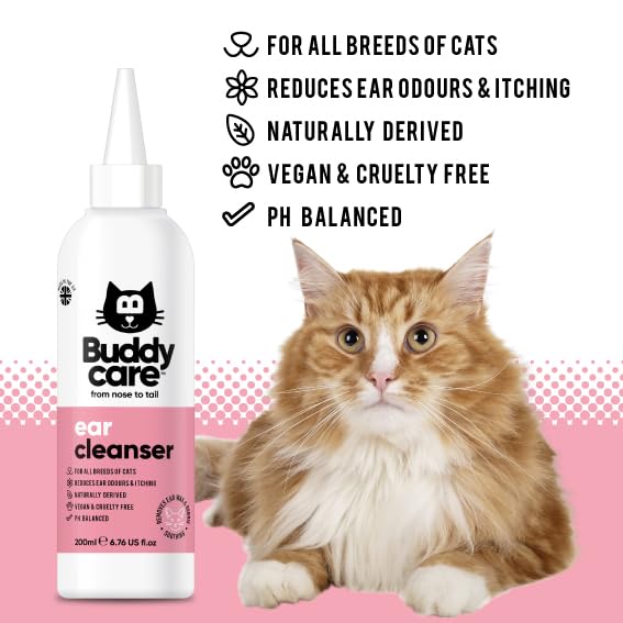 Cat Ear Cleanser by Buddycare | 200ml | Soothing Ear Cleaning Solution for Cats | Naturally Derived Ingredients With Aloe Vera 6.76 Fl Oz (Pack of 1) - PawsPlanet Australia