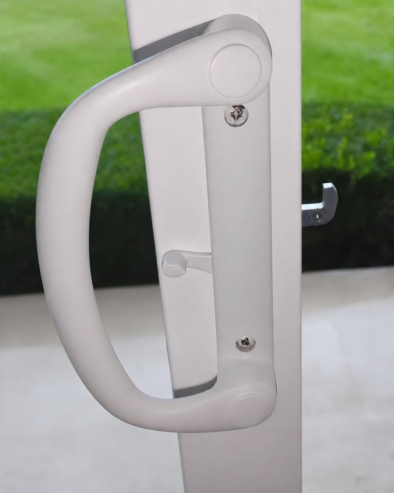 Universal Aluminum Sliding Glass Door Handle, Fits Offset & Centered 3-15/16" Hole Spacing, 1-1/2" to 2" Thick Patio Doors, Inline Replacement with Mortise Lock, Non-Handed, Durable White Lock Non-Keyed