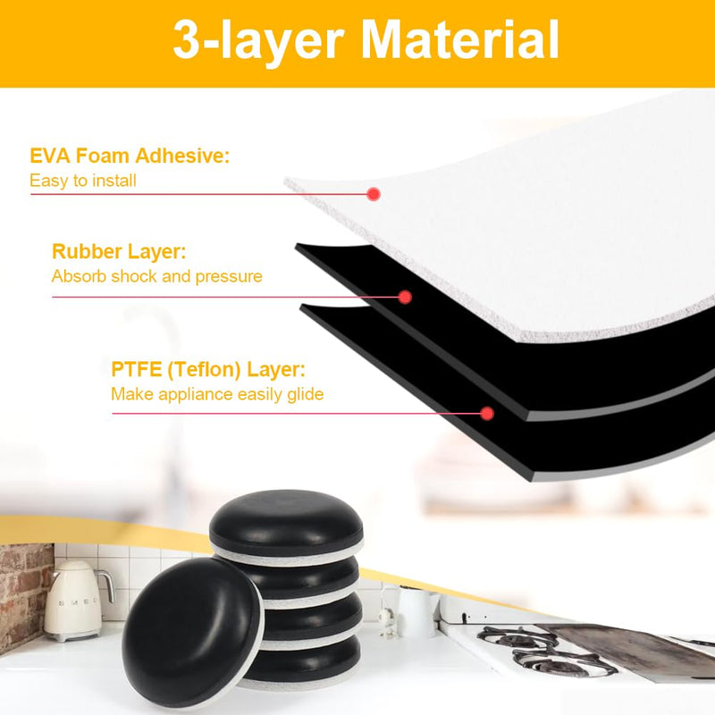 Kitchen Appliance Sliders, 16pcs Self Adhesive Small Appliance Sliders Easy Mover Space Saving Home Must Have Gadgets for Countertop Coffee Maker, Air Fryer (Black) Black