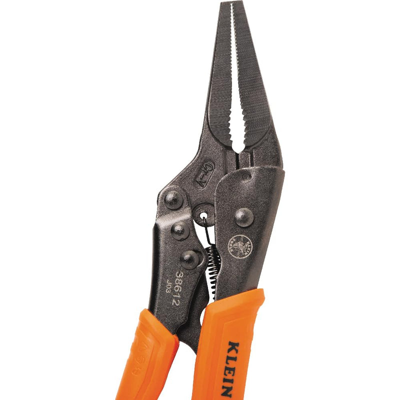 Klein Tools 38612 Long Nose Locking Pliers with Quick Release Handles, Ideal for Tight Spaces, High Torque and Gripping Power, 9-Inch 9-In Long Nose