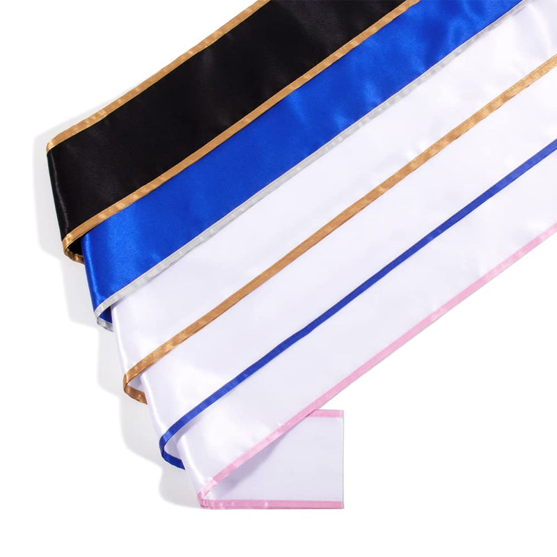Plain Sash with Tassels Blank Satin Sash for Adults 3.9" Wide x 74.8" in Total Length Blue With Silver Border