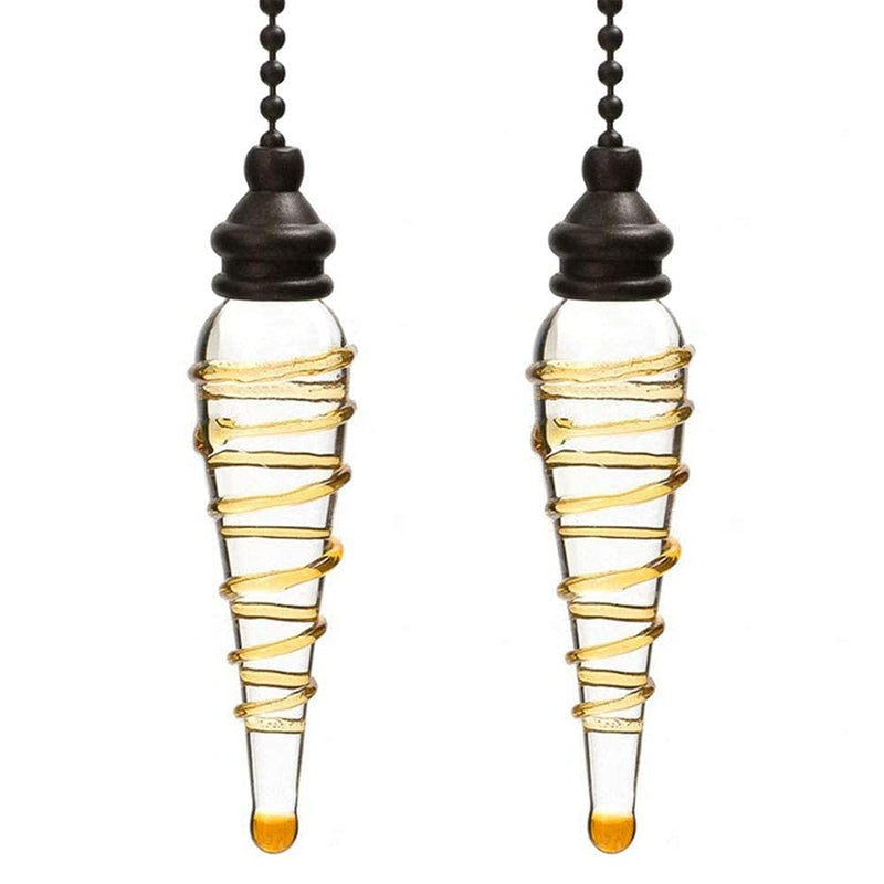 Ceiling Fan Pull Chains Ornaments 12 Inches Yellow Glass Pendant with Bead Pull Chain Connectors Decorative Extension for Ceiling Light Lamp Fan Chain 2 Pcs(Copper)
