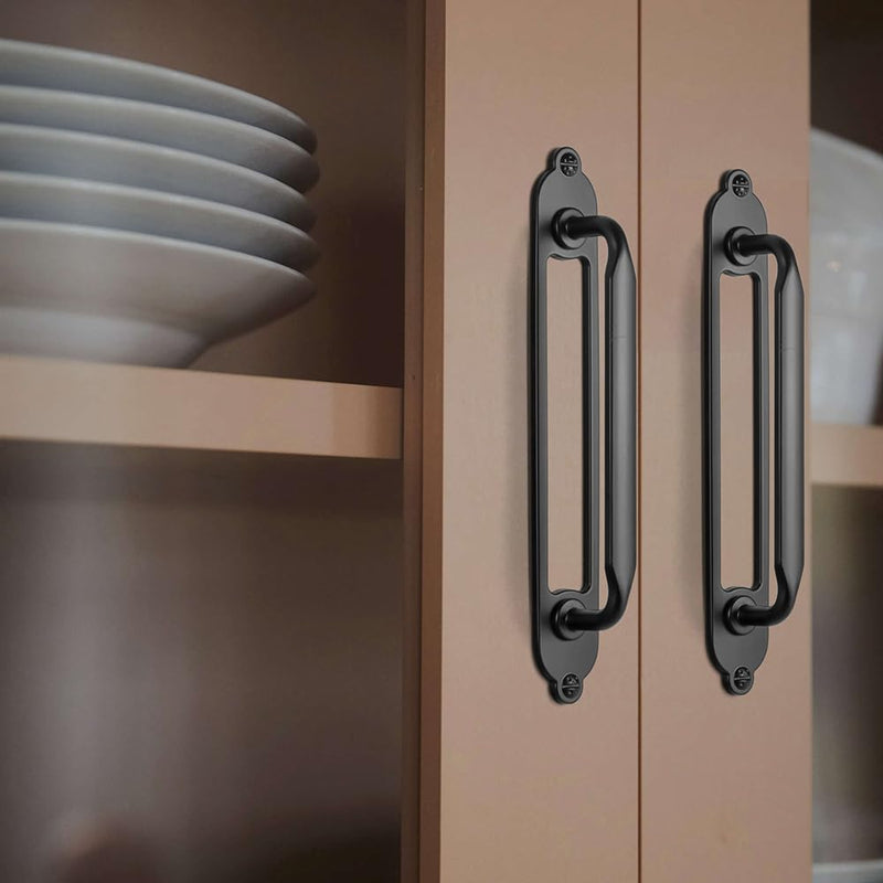 Black Zinc Alloy Cabinet Handle with Backplate - 5''(128mm) Hole Center Cabinet Pull Hardware for Bedroom, Kitchen, 2 Pack（G025） 5 '' Hole Centers Backplate G025 Black