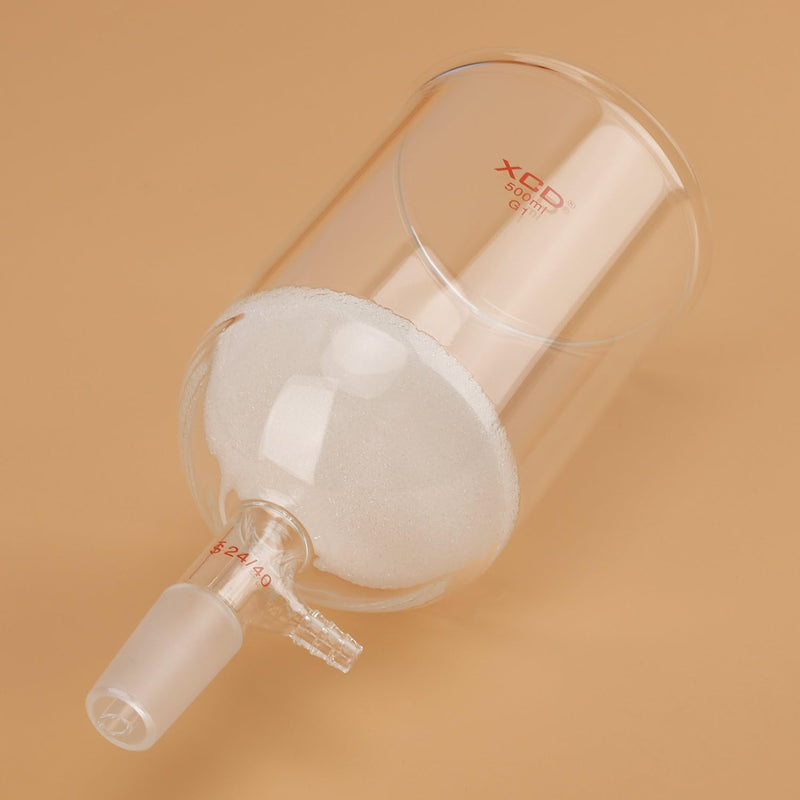 XCD Buchner Funnel with Coarse Frit (G1), 500 ml Borosilicate Glass Buchner Filtering Funnel 24/40 Joint with Vacuum Serrated Tubulation, 94mm ID, 100mm Depth