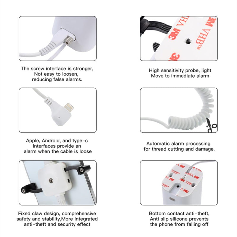 Mobile Phone Anti-Theft Alarm Stand - Cell Phone Security Display Holder Smartphone Burglar Alarm System (US Plug) (for Type-C Interface) For Type-C interface