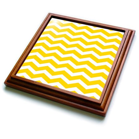 3dRose Yellow & White Chevron Zig Zag Pattern Modern Contemporary Zigzag Stripes Trendy Zig Zags Trivet with Ceramic Tile, 8 by 8", Brown