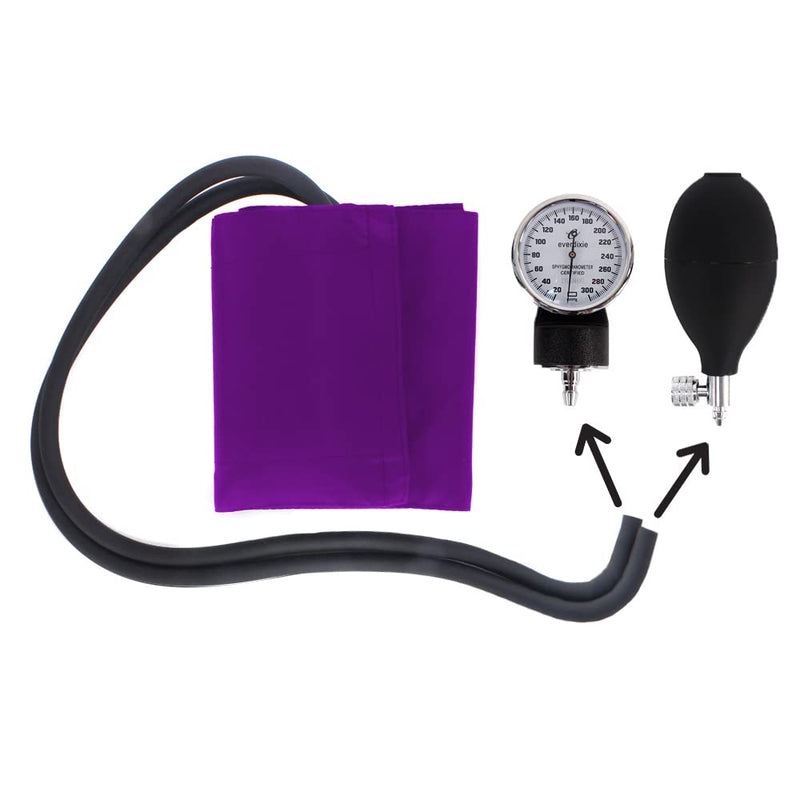 Dixie EMS Aneroid Sphygmomanometer and Dual Head Stethoscope Set with Adult Size Blood Pressure Cuff, Calibration Key and Carrying Case – Purple