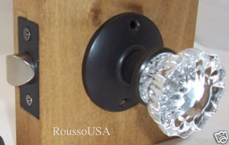 Rousso's Reproductions Affordable Fluted Glass Door Knob Set with all Hardware Needed to Install in Modern Pre-drilled Door or as Replacement Set for Older Door (Oil Rubbed Bronze) (Passage 2-3/8") V1 Ver 1.0: Passage 2-3/8"
