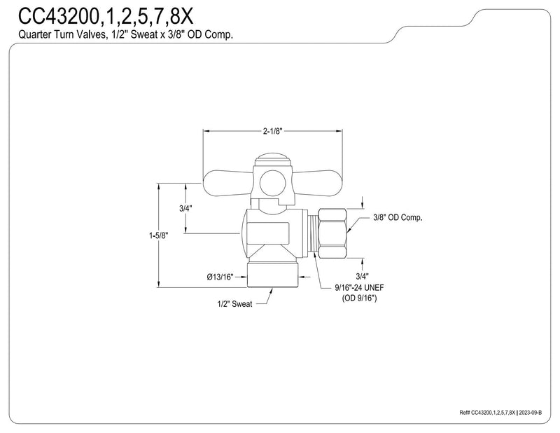 Kingston CC43208X 3/8" O.D. Comp Angle Shut-Off Valve, Brushed Nickel