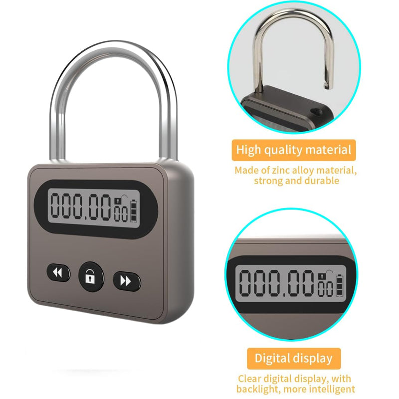 999 Hour Metal Timer Lock, Max Timing Over 1 Month with LCD Display Multi-Function Electronic Time, USB Rechargeable Timer Padlock for Kitchen Cabinets, Phones, Snack, Liquor, Game Consoles (Black)