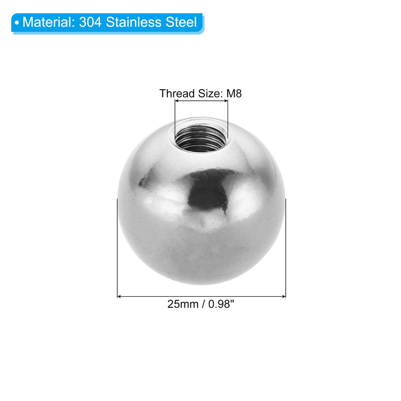 PATIKIL M8x25mm Ball Nuts Knob, 2 Pcs Female Thread 304 Stainless Steel Round Blind Hole Screw Cap Cover for Lighting Machinery DIY Decoration, Silver