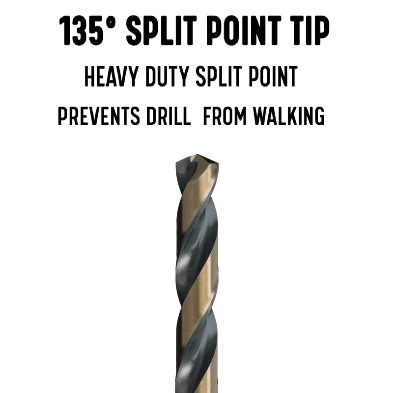 Drill America - KFD1/8P12 1/8" High Speed Steel Black & Gold KFD Split Point Drill Bit (Pack of 12), KFD Series 1/8 in