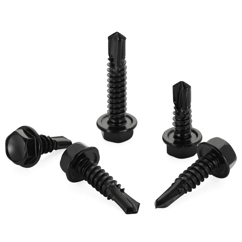 #8 x 1 Hex Washer Head Self Drilling Screws Black Finish, 410 Stainless Steel, 50 PCS #8 x 1"