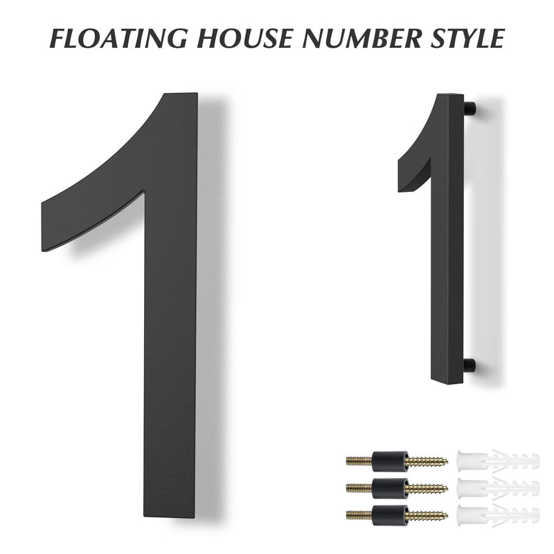 DEWEL 8 inch Floating Large House Numbers for Outside, Black Modern House Address Numbers Decor for 911 Visibility Signage with Nail Kits (House Number 1) Black 1