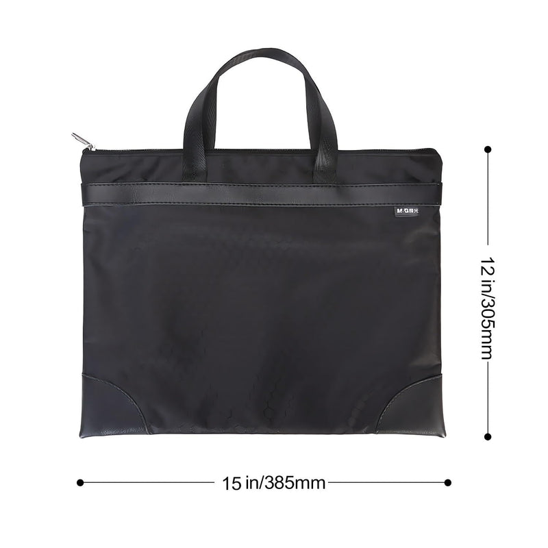 M&G 12x15 in Large Zipper Pouch with Handle, A4 Foldable Lightweight Waterproof Oxford Document Storage Bag, File Organizer for Office Travel Books Papers Filing Folder – 1 Pack (Black) Black Horizontal Single Layer Zipper