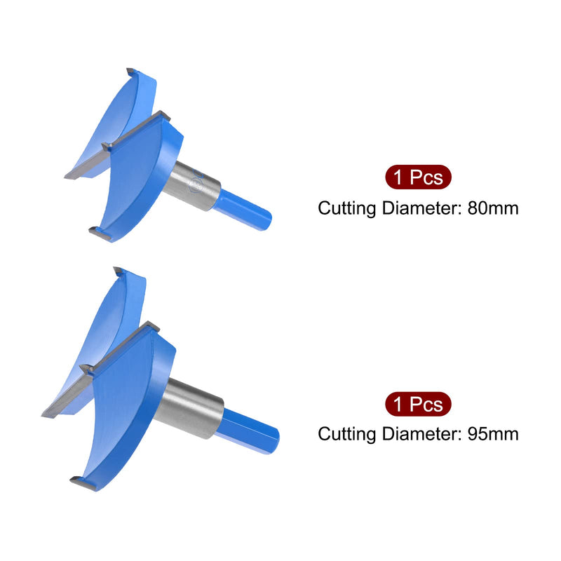 uxcell 80mm & 95mm Forstner Drill Bits Set, Tungsten Carbide Wood Hole Saw Auger Opener, Woodworking Hinge Hole Drilling Boring Bit Cutter (Blue, Gray)