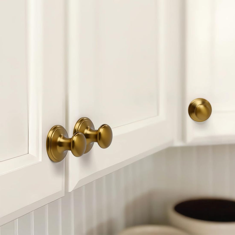 YAGU 6 Pack Champagne Bronze Kitchen Cabinet Knobs 1.6 Inch Big Base Solid Dresser Drawer Knob Honey Bronze Modern Hardware Dark Gold Pulls for Closet Cupboard Wardrobe