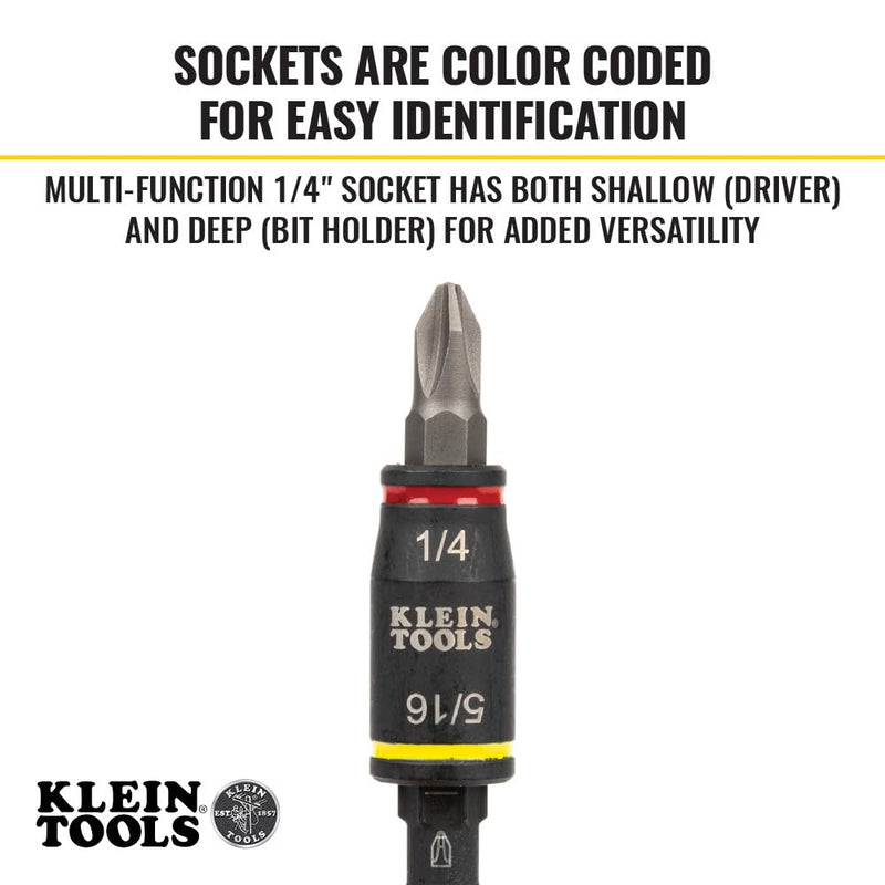 Klein Tools 32767 Impact Driver, SAE 3-in-1 Impact Socket and Bit Holder, Flip Socket with 1/4-Inch and 5/16-Inch Hex Drivers, 5-Inch Length 1 Count (Pack of 1) fastener drive bit