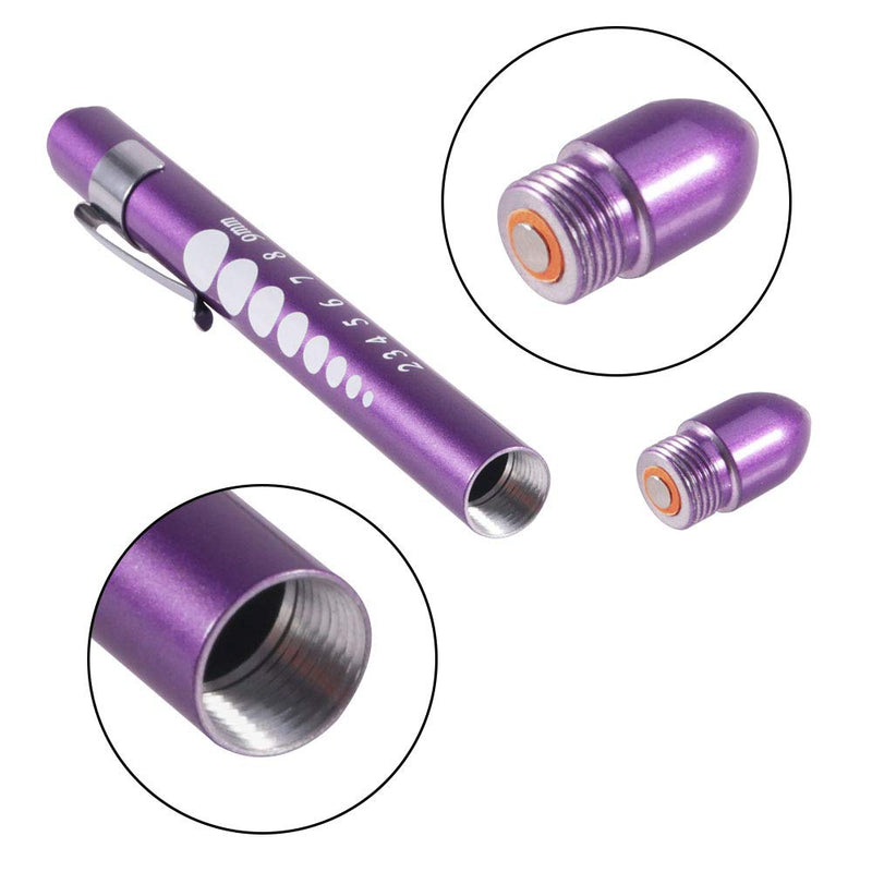 Aokin Pen Light with Pupil Gauge, Reusable LED Penlight Medical for Doctor Nurse Diagnostic etc, White Light, Rose Gold and Purple