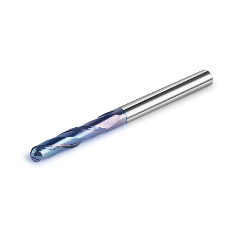 SpeTool Ball Nose CNC Spiral Router Bits, Double Flutes Carbide End Mill 1/4 Inch Shank with TAC Coating, 3 inch Over Length 1/4" Dia -1-1/8" CL - 1/4" Shank