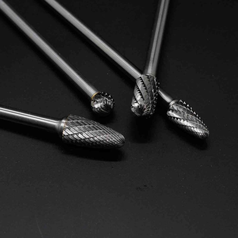 4Pcs 6mm Carbide Burr Set, 6" Long Shank Rotary File | 4pcs 6mm tungsten carbide rotary burrs, 6" long reach. Ideal for carving, engraving, grinding on wood, metal, plastic.