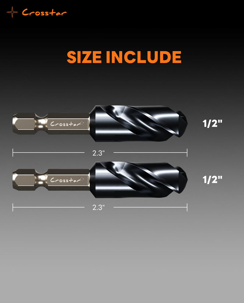 Crosstar 2PCS 1/2” Stubby Drill Bit Set, M35 Cobalt Short Drill Bits with TiAlN Coating for Stainless Steel & Hard Metals, Suitable For Metalworking, DIY Projects, Hard Materials, Professional Use 2PCS 1/2"