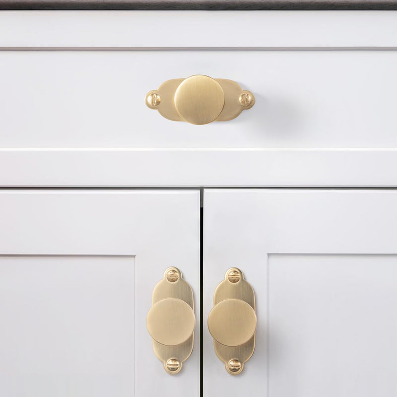 Goo-Ki 6 Pack Cabinet Knobs Champagne Bronze Drawer Knobs with Plate Zinc Alloy Kitchen Hardware - Single Screw Cabinet Pulls Solid Dresser Handles with Spacer
