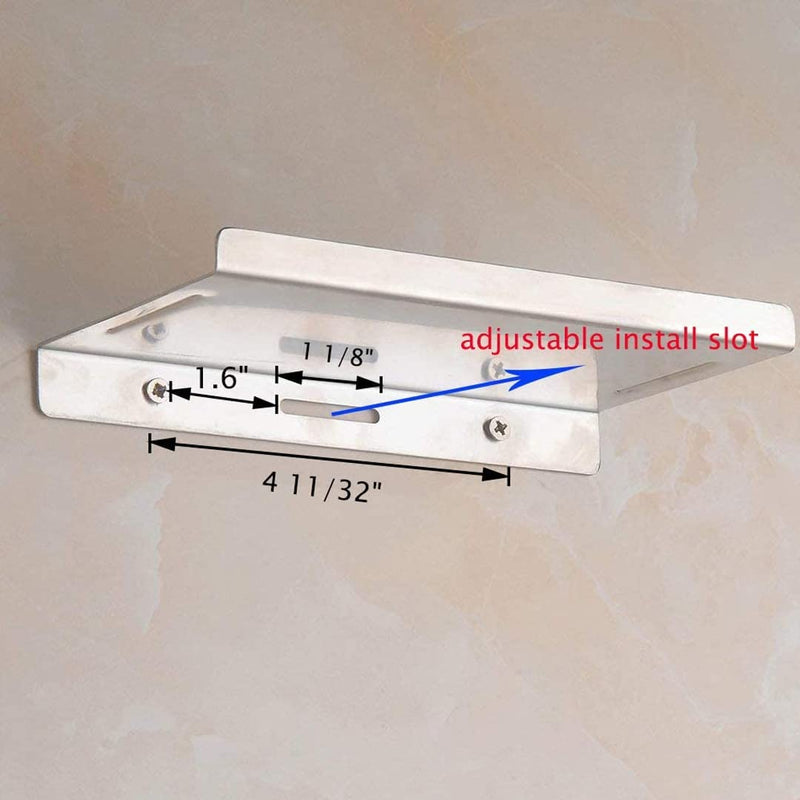 Bathroom Small Cell Phone Shelf Stainless Steel Anti-Slip Phone Holder Stand Wall Mounted for Small Speaker Smartphone Baby Wipes, Brushed