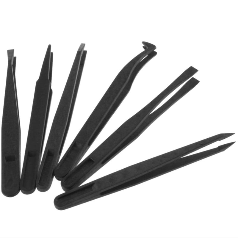 FEITA Precision Plastic Tweezers Kit - Plastic Anti static Tweezers Set Pickup Craft Electronics DIY Repair Tool - Black - 6Pcs 2. Black - 6 Pcs