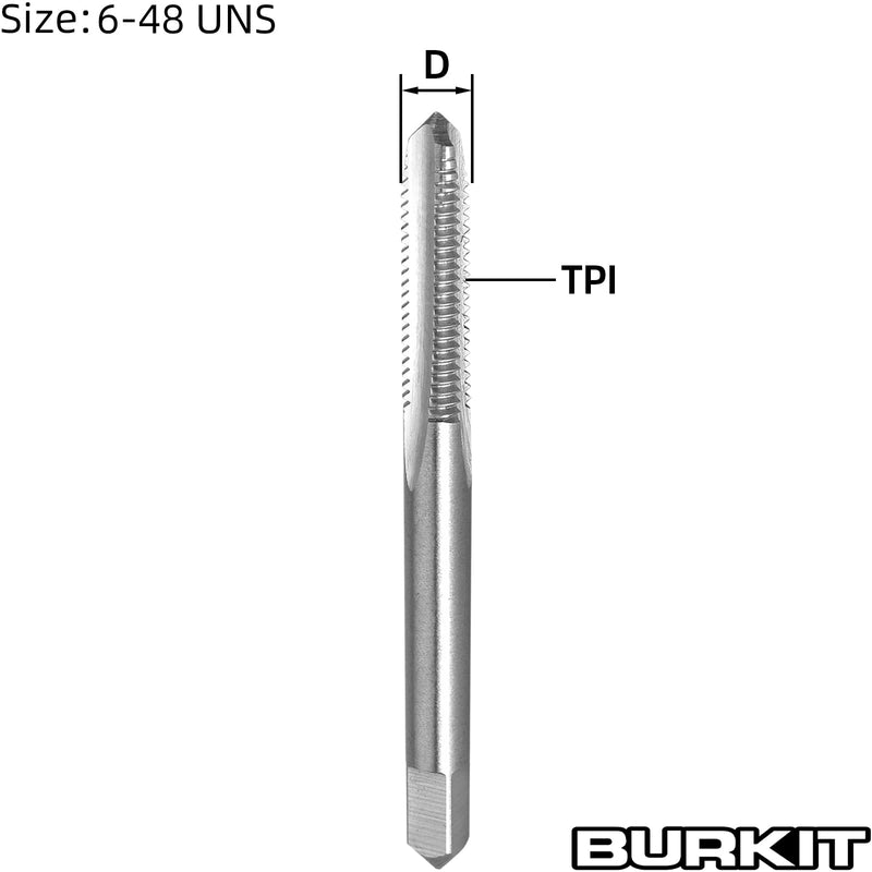 Burkit 2pcs No 6-48 UNS Thread Tap Right Hand, HSS 6 x 48 UNS Straight Fluted Machine Tap