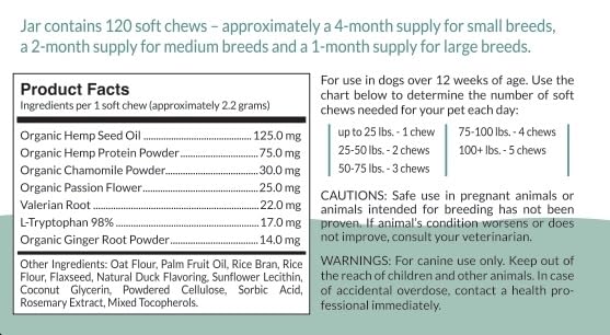 Calming Hemp Soft Chews for Dogs - Natural Calming Treats with Organic Hemp Seed Oil, Chamomile, Valerian Root & Passion Flower - Anxiety & Stress Relief Bites | USA Made, 120 Soft Chews